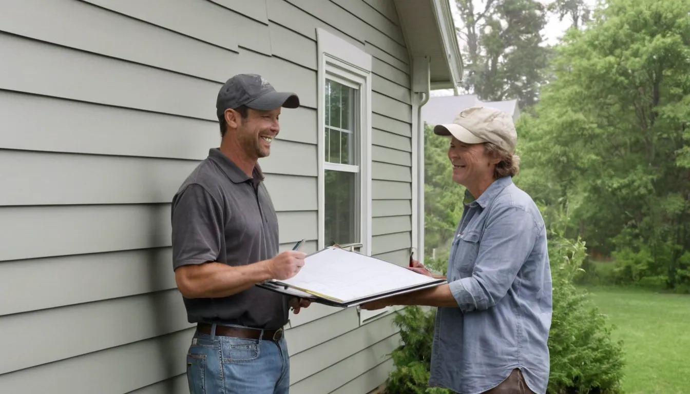 Friendly local provider and homeowner checking new siding on a wood-frame house in Portland